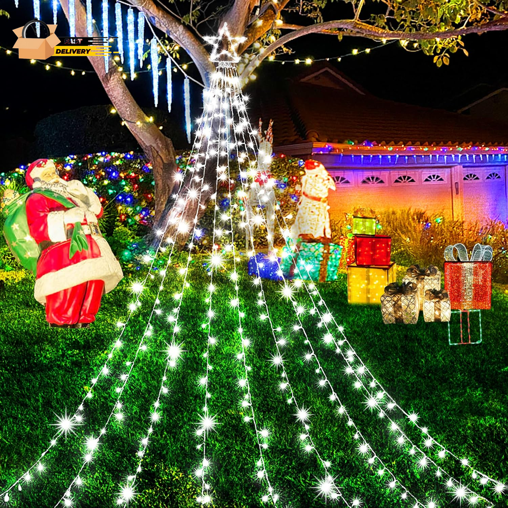 Outdoor Christmas Decorations Waterfall Star Lights,344 LED 8 Modes Tree Light,P