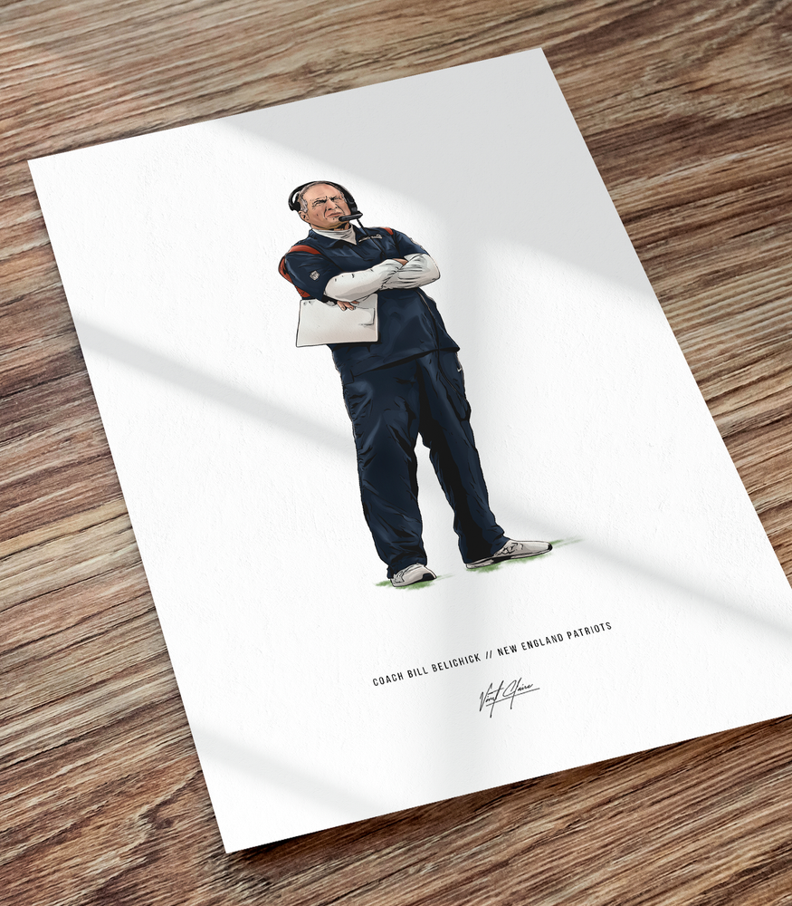 Coach Bill Belichick Poster New England Patriots Football Illustrated Art Print
