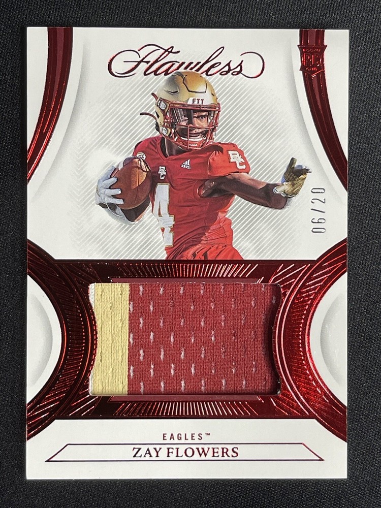 2023 Panini Flawless Collegiate Zay Flowers Rookie Patch #RP14 Ruby /20 MEM RC