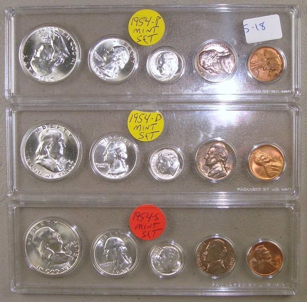 Complete 1954 PDS Mint Set - 15 Coins Choice & Gem Uncirculated
