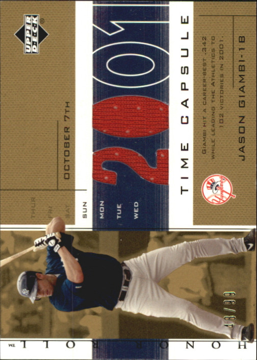 2002 (YANKEES) UD Honor Roll Time Capsule Game Jsy Gold #TCJG3 Jason Giambi 01