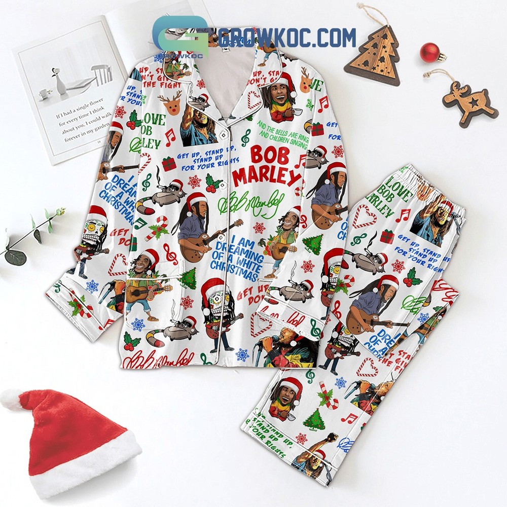 Bob Marley White Christmas Polyester Pajama Set for Men and Women
