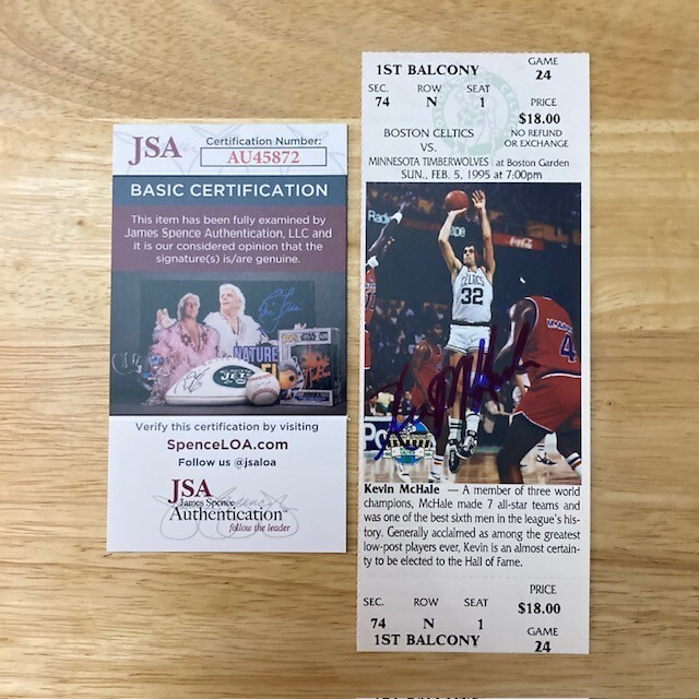 KEVIN McHALE Boston Celtics AUTOGRAPHED/SIGNED Full 1995 NBA Ticket Stub (JSA)