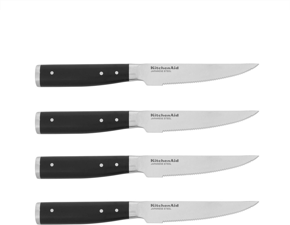 KitchenAid Gourmet 4-Piece Steak Knife Set Serrated Stainless Steel Blades Black