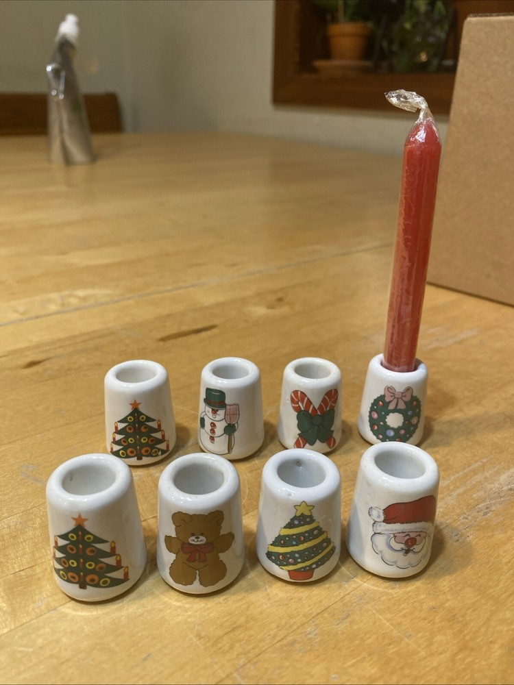Enesco Christmas Candle Holders Set of 8 with 6 Candles Adorable Holiday Decor