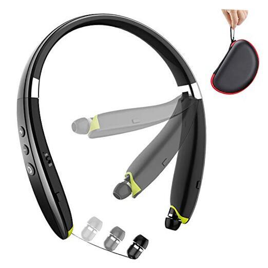 Bluetooth Headphones, Upgraded Foldable Wireless Neckband Headset with Black