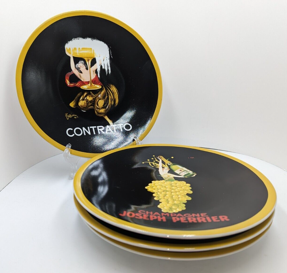 Set of 4 Sakura Table Vintage Posters Motif Stoneware Salad/Dessert Plates READ