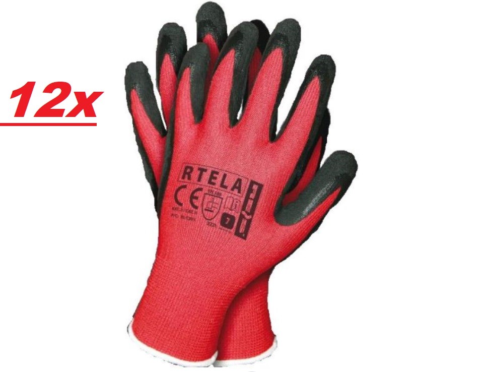 12-Pack Red Latex Nylon Work Gloves Size 10 for Mechanics and Protection