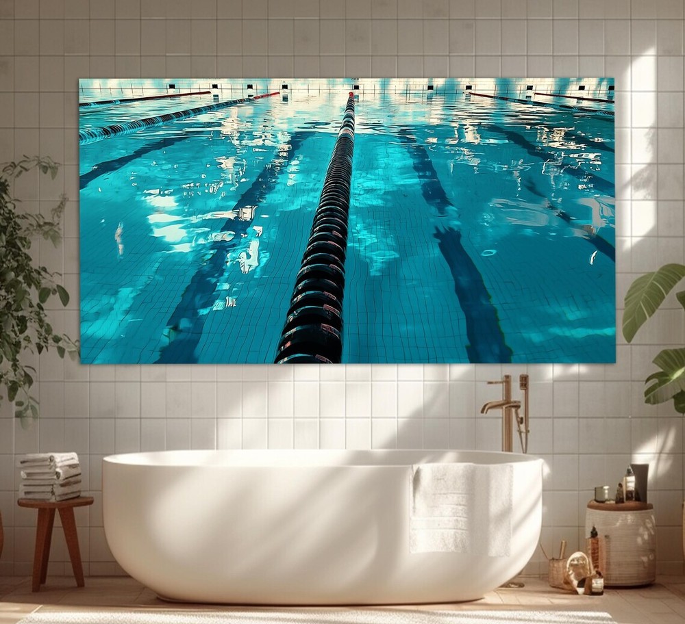 Swimming Pool, Swimmer Abstract Water Unframed Canvas Print Australian Wall Art