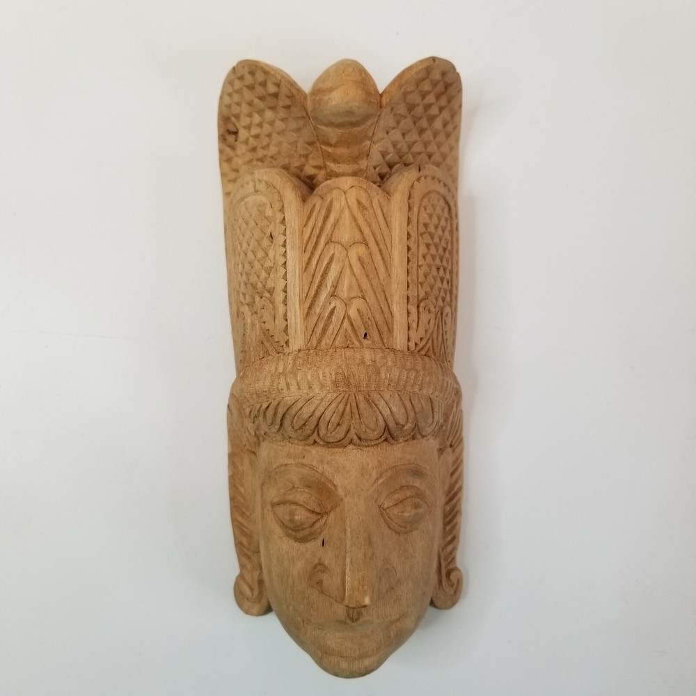 Vintage Hand Carved Wooden Mask Aztek Tribal Ethnic Primitive Wall Art Hanging