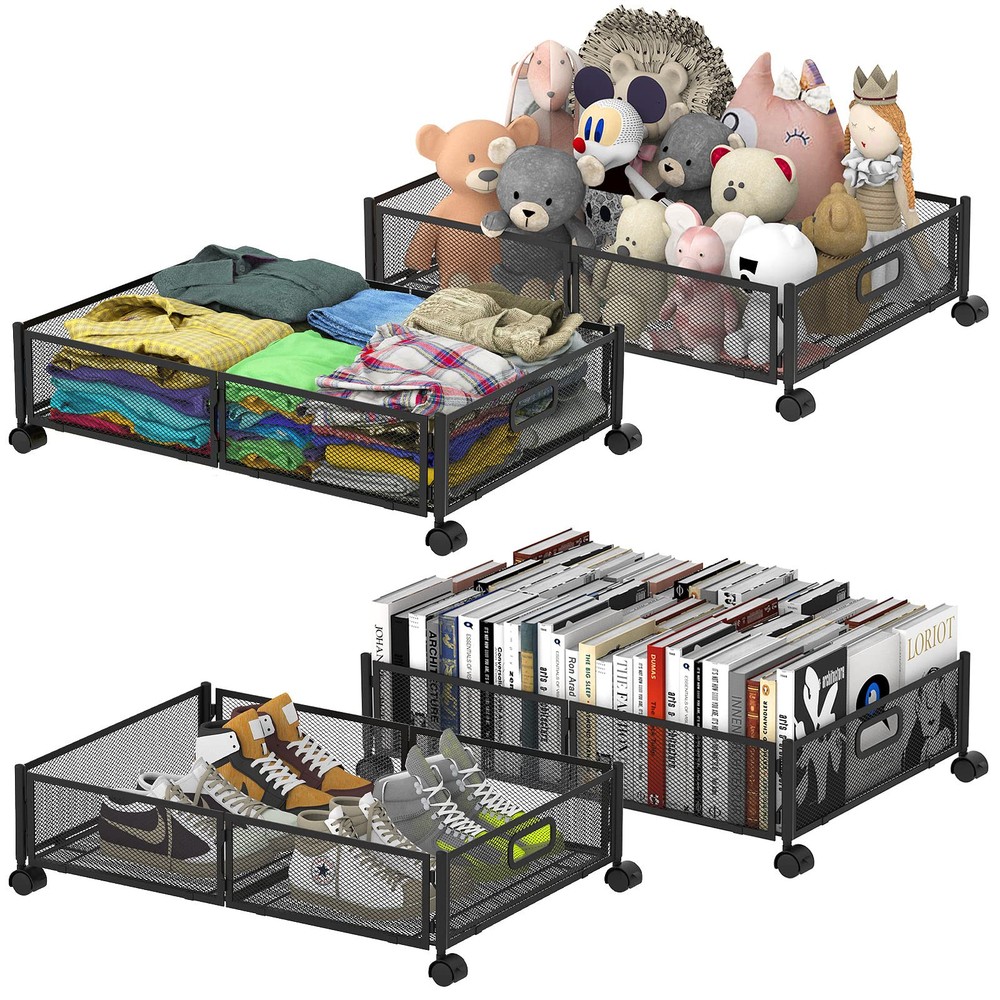 4-Pack Foldable Under Bed Storage Containers with Handles and Zippered Lids for Organizing Clothes or Blankets