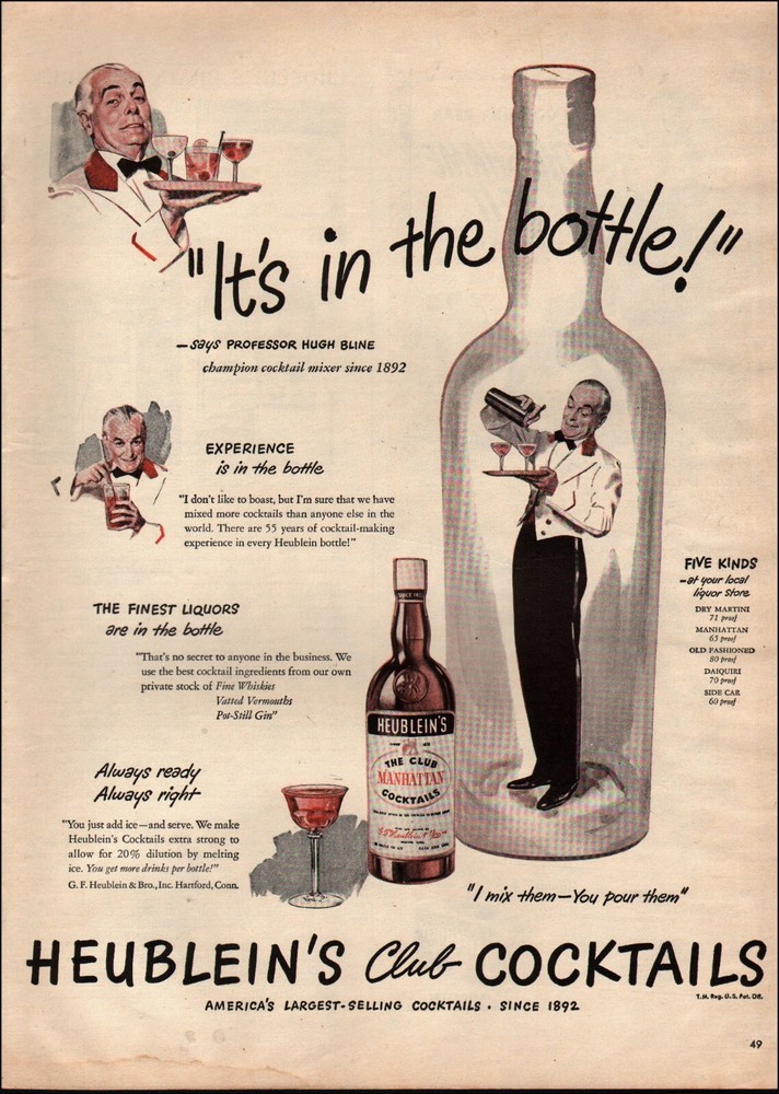 1947 Vintage ad Heublein's club Cocktails Bottle Tray Art WWII era  09/0722-image