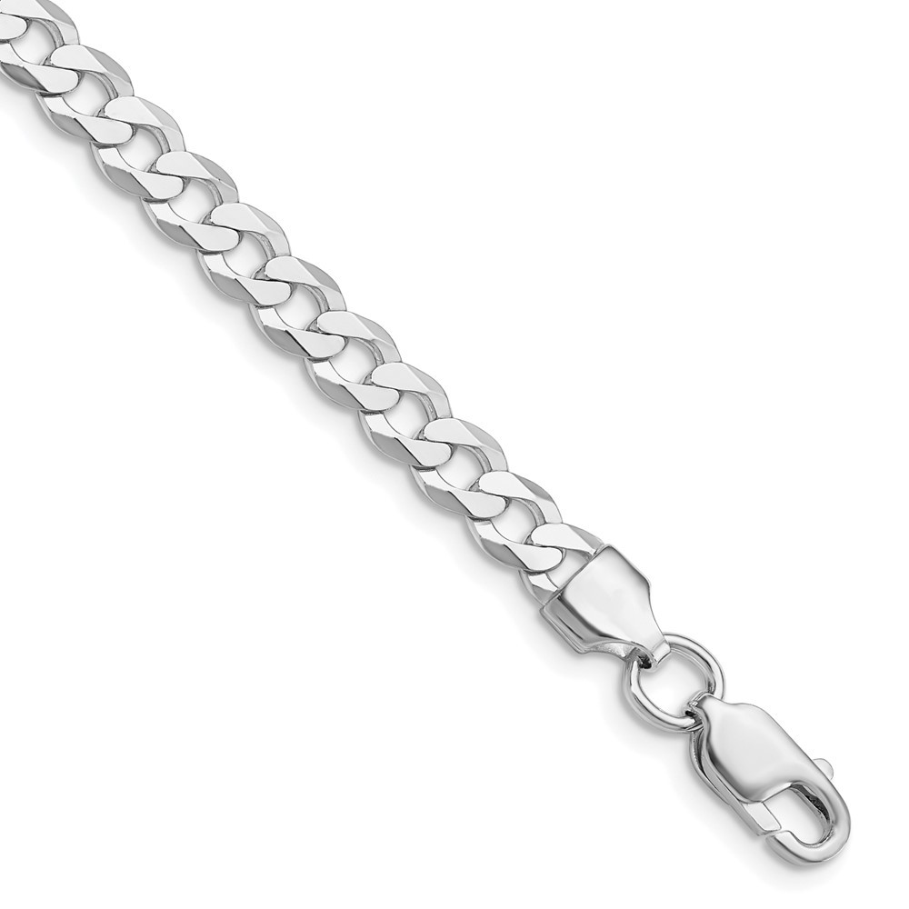 Sterling Silver Rhodium Plated 5.75mm Flat Curb Chain Anklet 10 Inch 8.77g