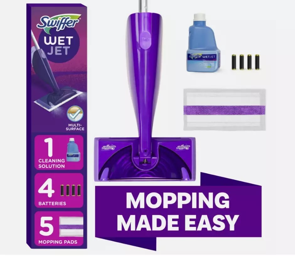 Swiffer WetJet Wood Starter Kit (1 Mop, 5 Pads, 1 Cleaning Solution)
