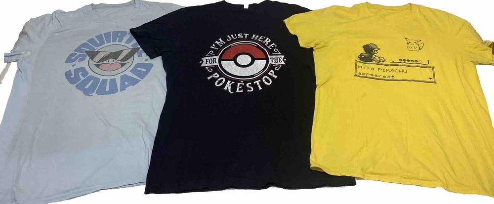 Pokemon T Shirts Lot 3 Medium/ gameboy ash pikachu, Squirtle Squad, & Pokeball