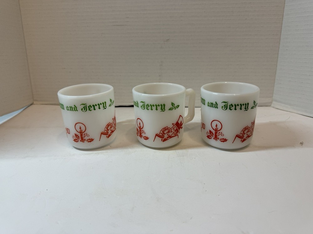 Vintage Anchor Hocking Egg Nog Tom Jerry Milk Glass Mugs Set of 3