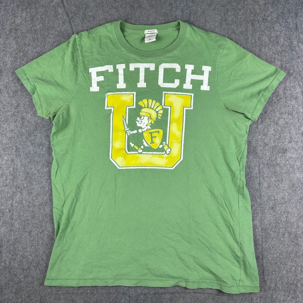 Vintage Abercrombie & Fitch Muscle T Shirt Mens XL Slim Green Mascot Logo RARE-image