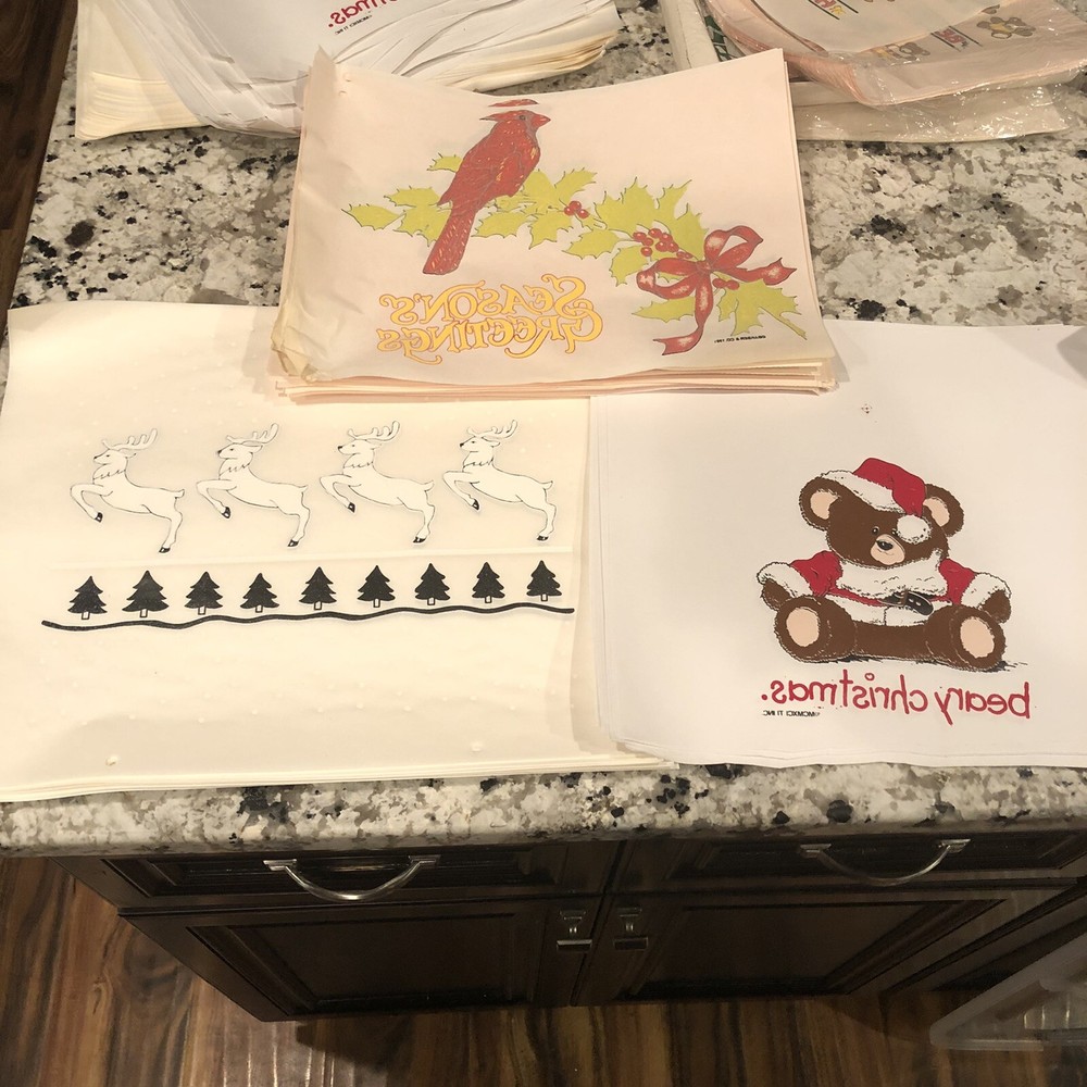 Vintage 90’s Transfers T-Shirt Iron Ons Lot 35 Christmas Bear Reindeer Cardinal