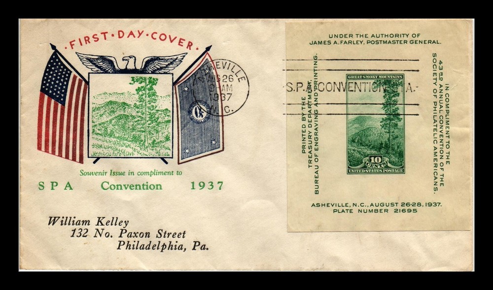 DR JIM STAMPS US COVER SPA CONVENTION ASHEVILLE SOUVENIR SHEET FDC SCOTT 797