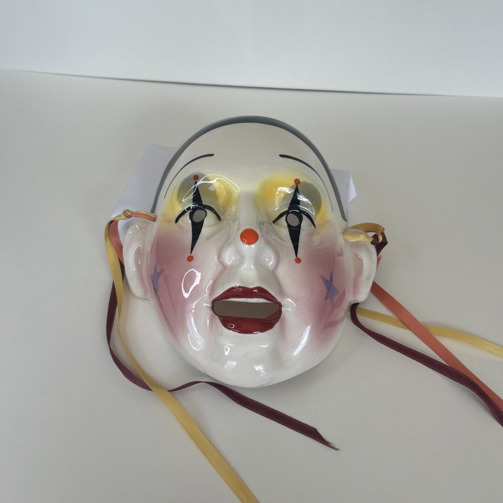Vintage Ceramic Clown Mask Wall Decor - About Face Retro Hanging Art-image