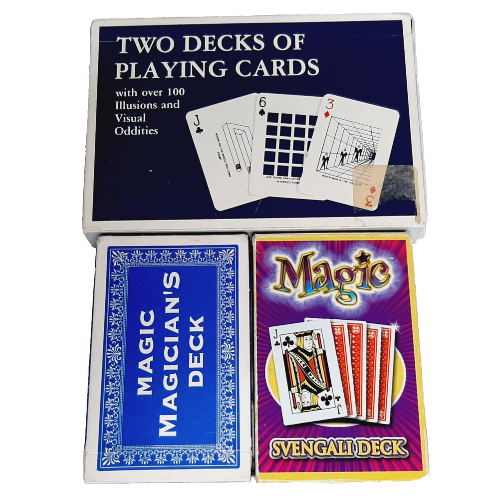 Novelty Magic Playing Cards Bundle Lot of 3 Svengali, Magician, Illusions