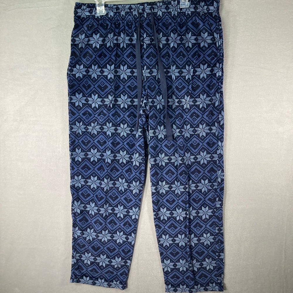 Mens Pajama Pants Blue Snowflake Geometric Print Sleepwear Loungewear