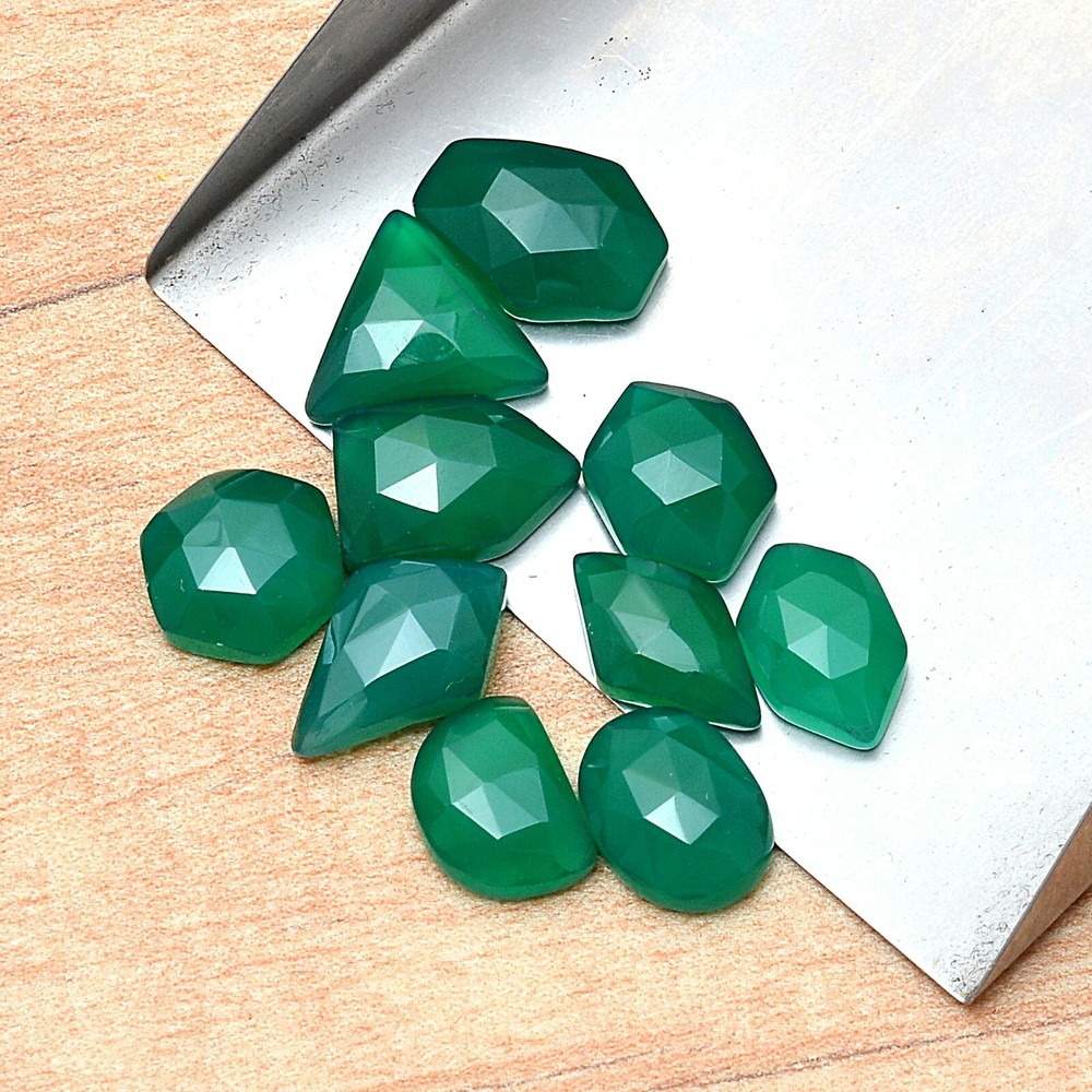 Natural Green Onyx Finest Quality Rose Cut Loose Gemstones Lot 8x11mm-13x15mm