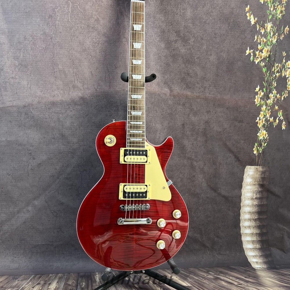 Red Flame Maple top Electric Guitar Zebra pickup chrome-plated hardware