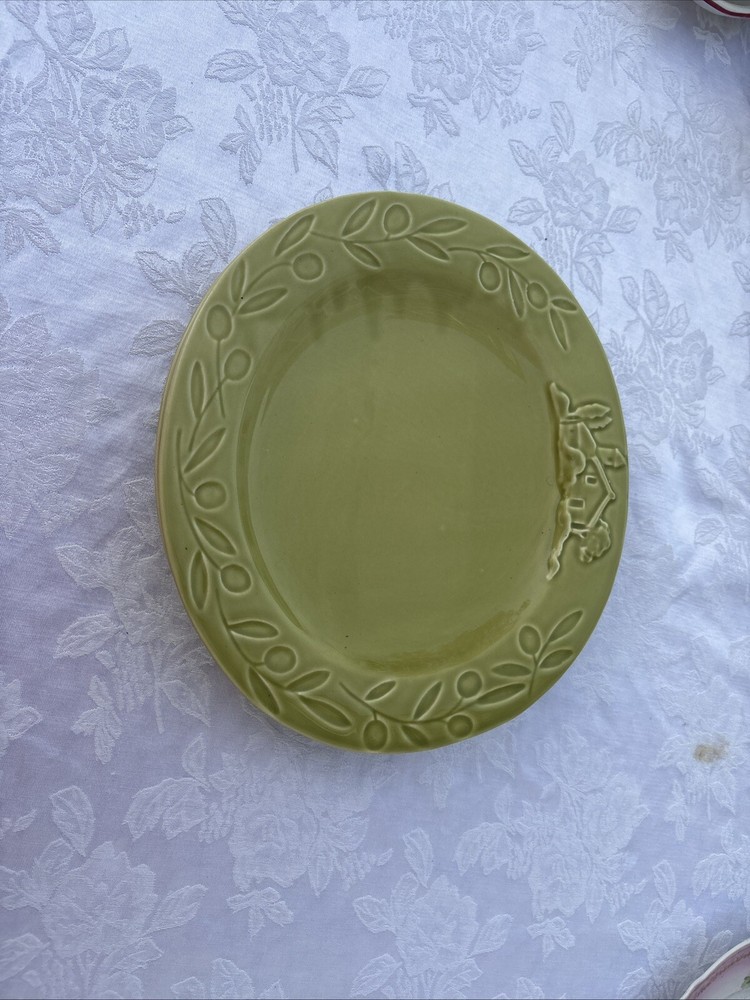 Barrarte Brand Salad Plates Farmhouse Olive Vine Oval Green Portugal Preowned