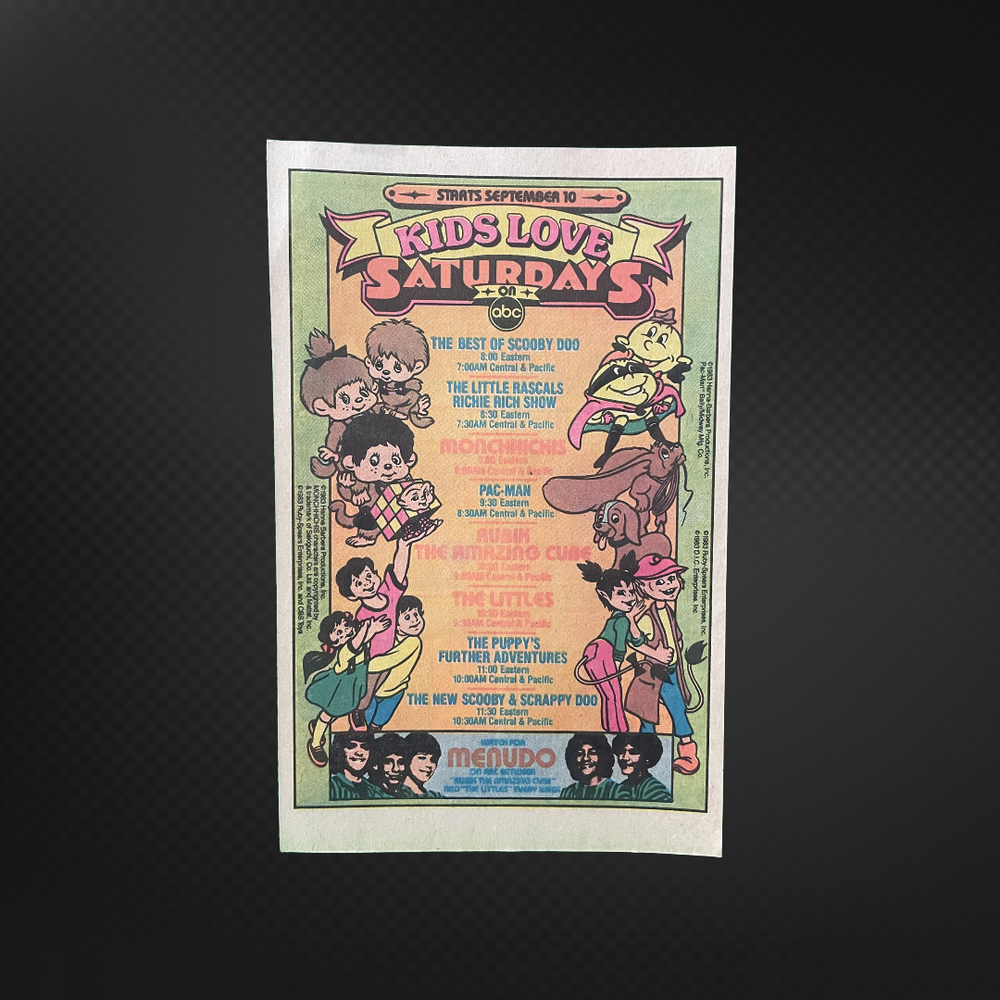 1983 Vintage ABC Saturday Morning Cartoon Pac-Man Original Print Ad 80s Retro-image