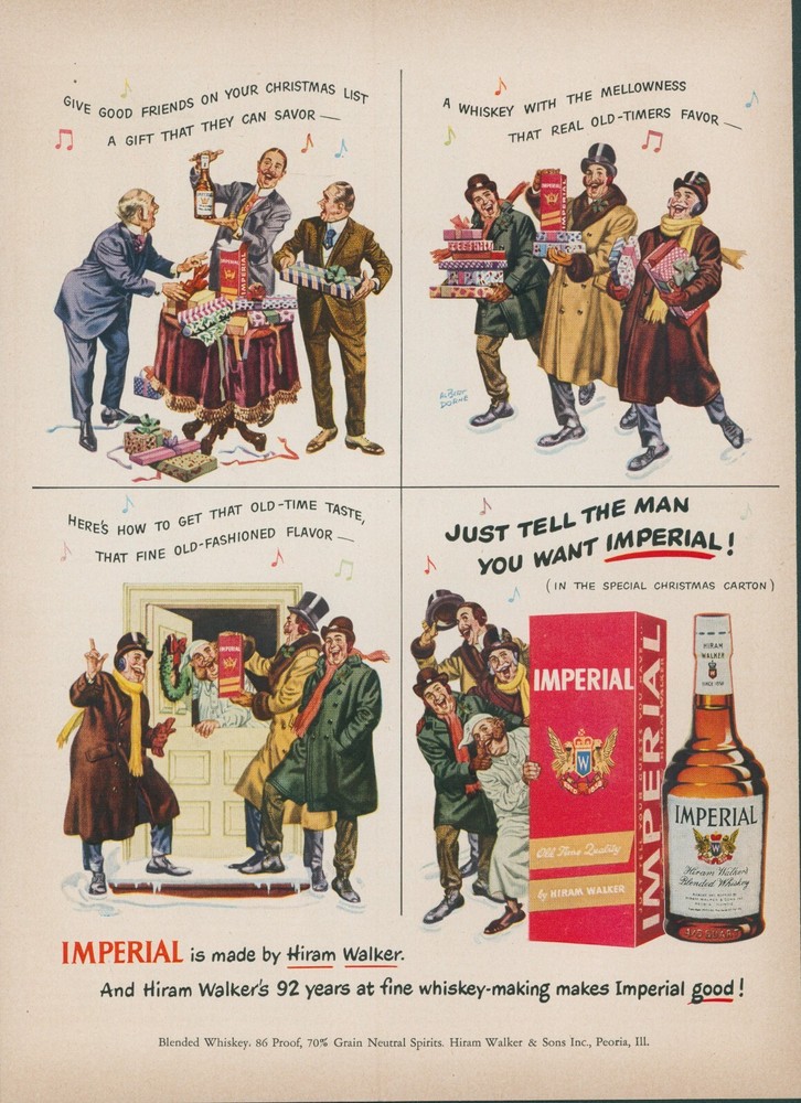 Vintage 1950 Imperial Whiskey Hiram Walker Christmas Carolers Gift Print Ad L12