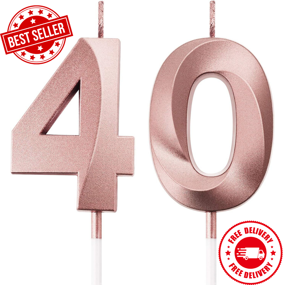 40th Birthday Candles Cake Numeral Candles Happy Birthday Cake Topper Rose Gold
