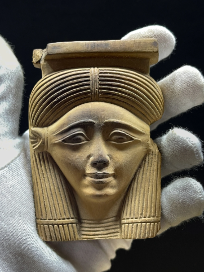 Egyptian Goddess Hathor head statuette made from sandalwood