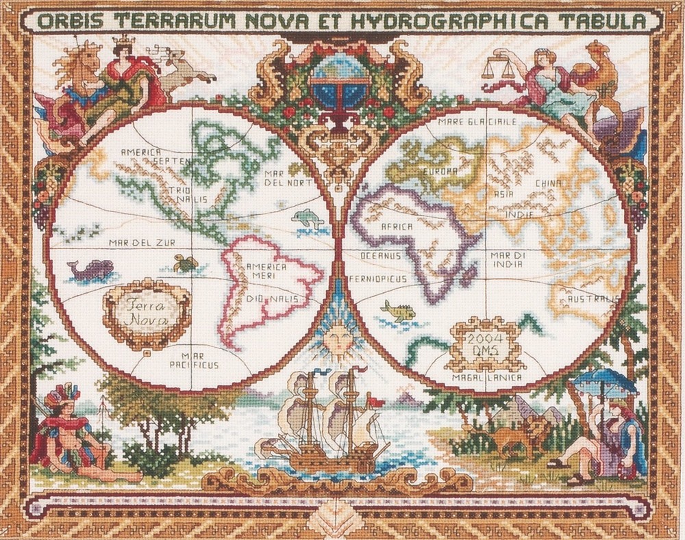 Platinum Collection Olde World Map Counted Cross Stitch 18x15 14 Count Craft Kit