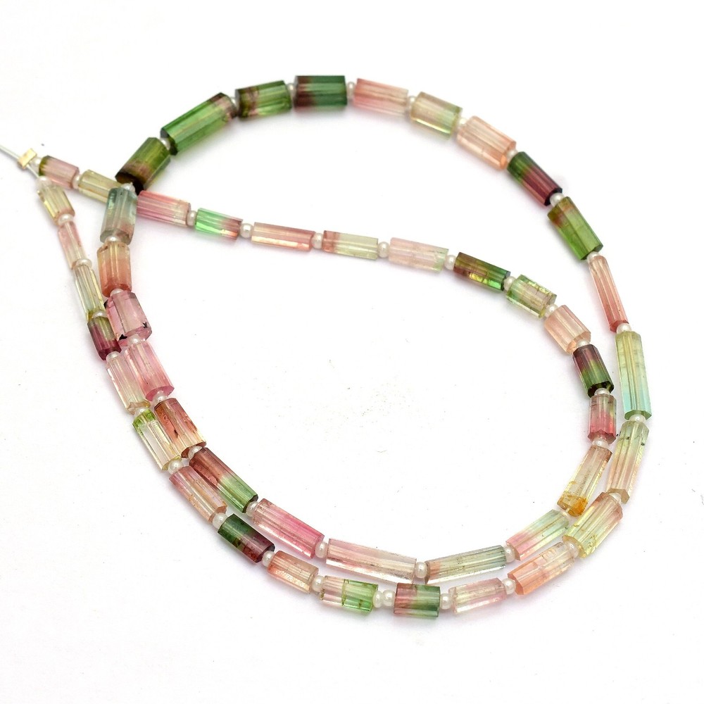 AAA+ Bio Tourmaline Faceted Tube Beads 4mm-10mm 16 Inch Strand-image