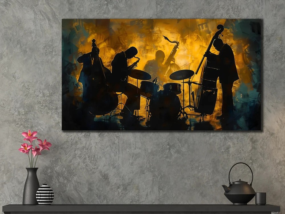Black Yellow Music Jazz Band Abstract Unframed Canvas Print Australian Wall Art