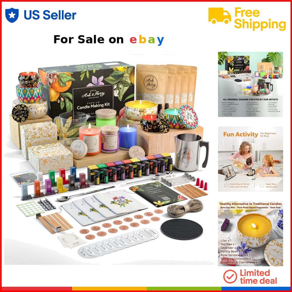 Soy Candle Making Kit Complete Gift Set 10 Tins & Jars DIY Home Decorations