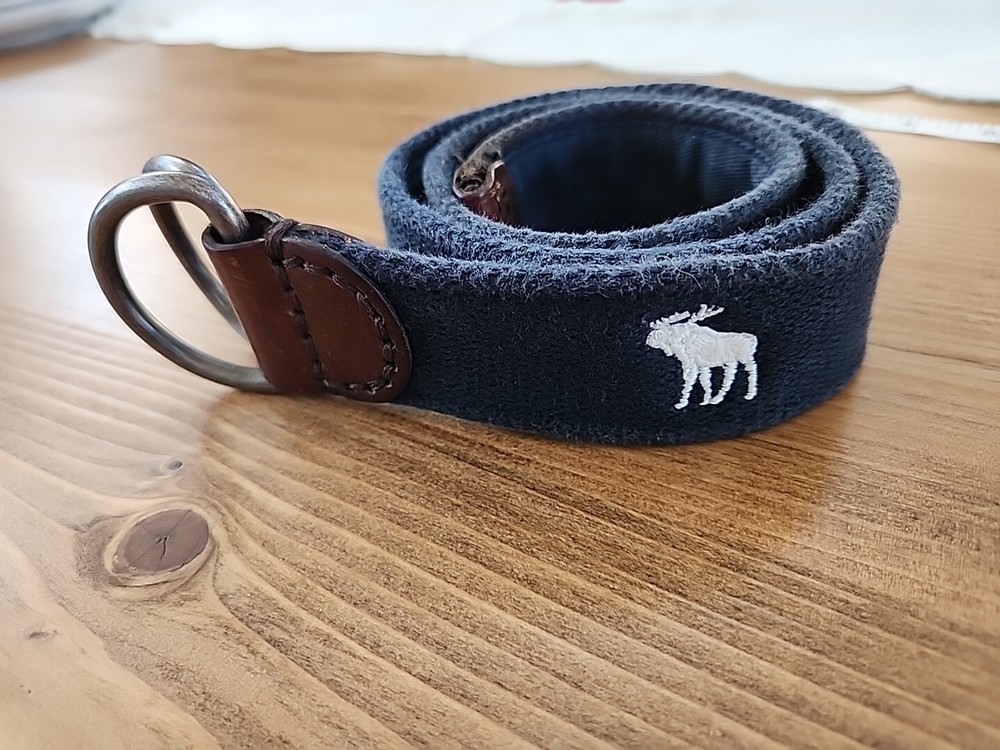 Y2K Abercrombie & Fitch Navy Blue Moose Logo D-Ring Canvas Belt - Men's 26-29-image