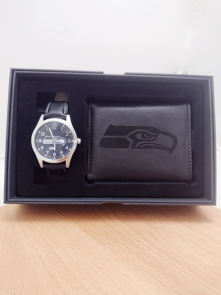 Seattle Seahawks NFL Black Watch And Wallet Gift Set - Free Shipping