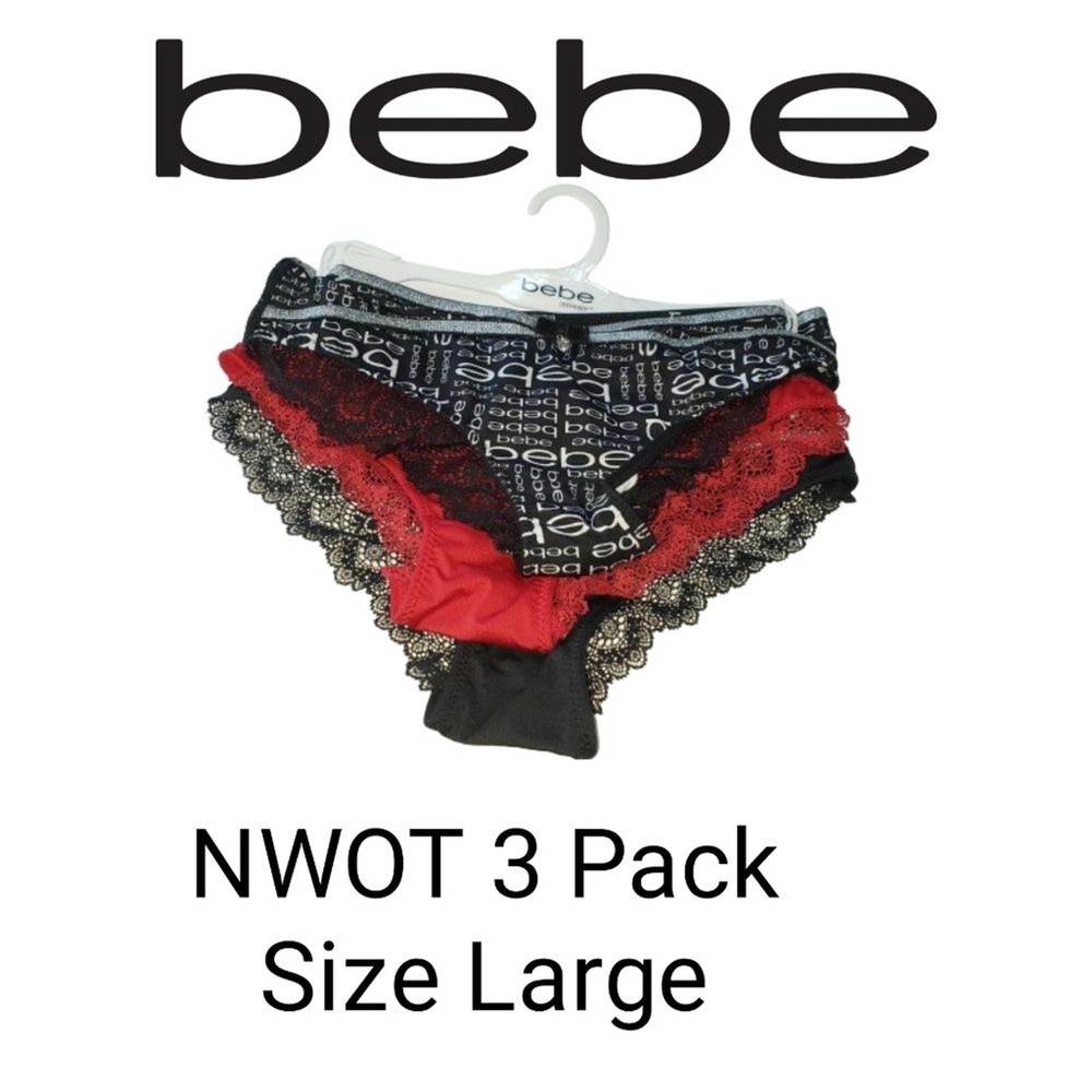 NWOT Bebe 3 Pack of Underwear Size Large Attached to Hanger