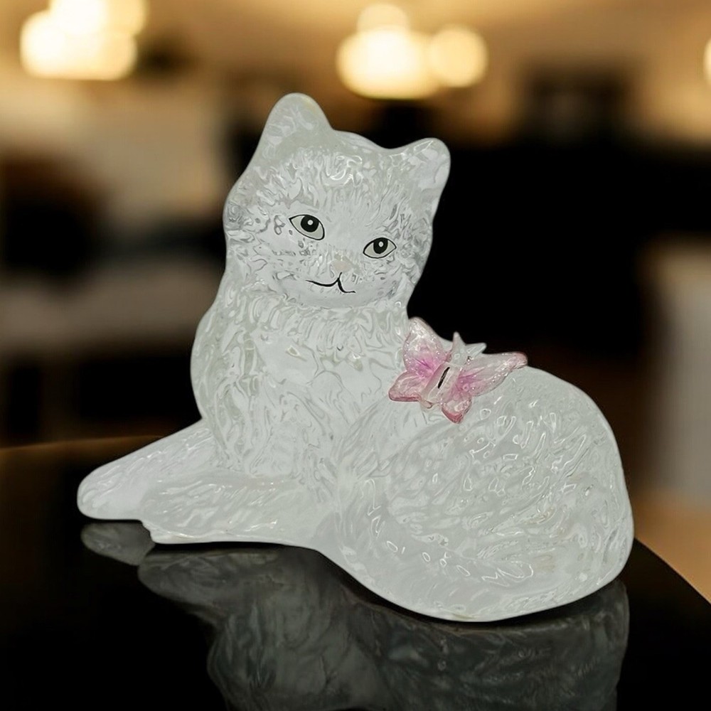 Smitten Kitty Kitten Crystal Art Glass Figurine with Butterfly by Bradford Exchange