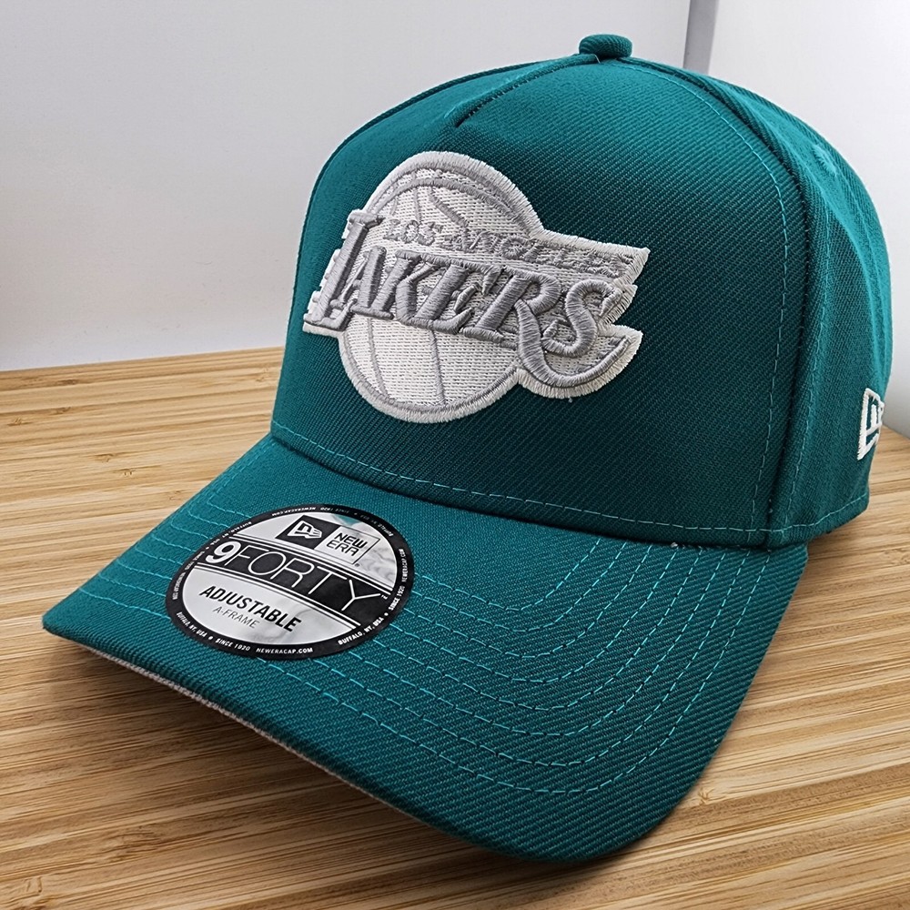 Los Angeles Lakers Hat, Teal Cap, Silver Logo, A Frame, New Era 9FORTY, Snapback