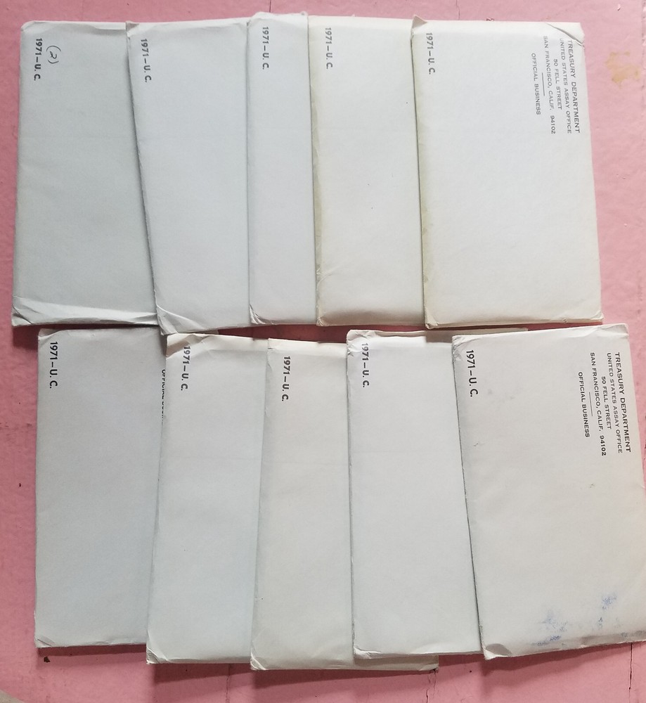 10 Set Lot of 1971 PDS Mint Uncirculated Sets Original Envelopes, all are sealed