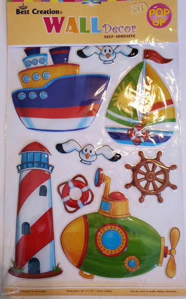 3D Kids Wall Decor Stickers Lighthouse Ship Submarine Removeable