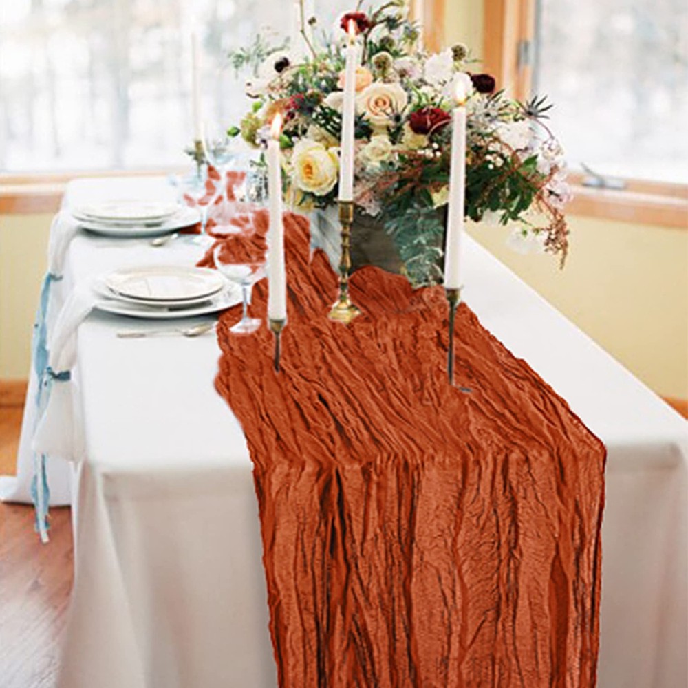 2 Pack Terracotta Cheesecloth Table Runners, 10Ft Gauze Table Runner Rustic R...