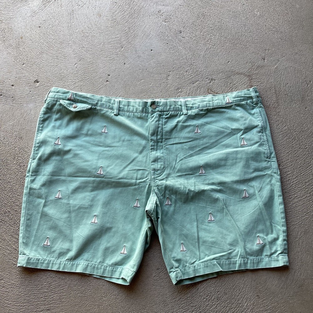 Polo Ralph Lauren Shorts Mens 54 Big Green Chino Sail Boat Outdoor Beach Preppy