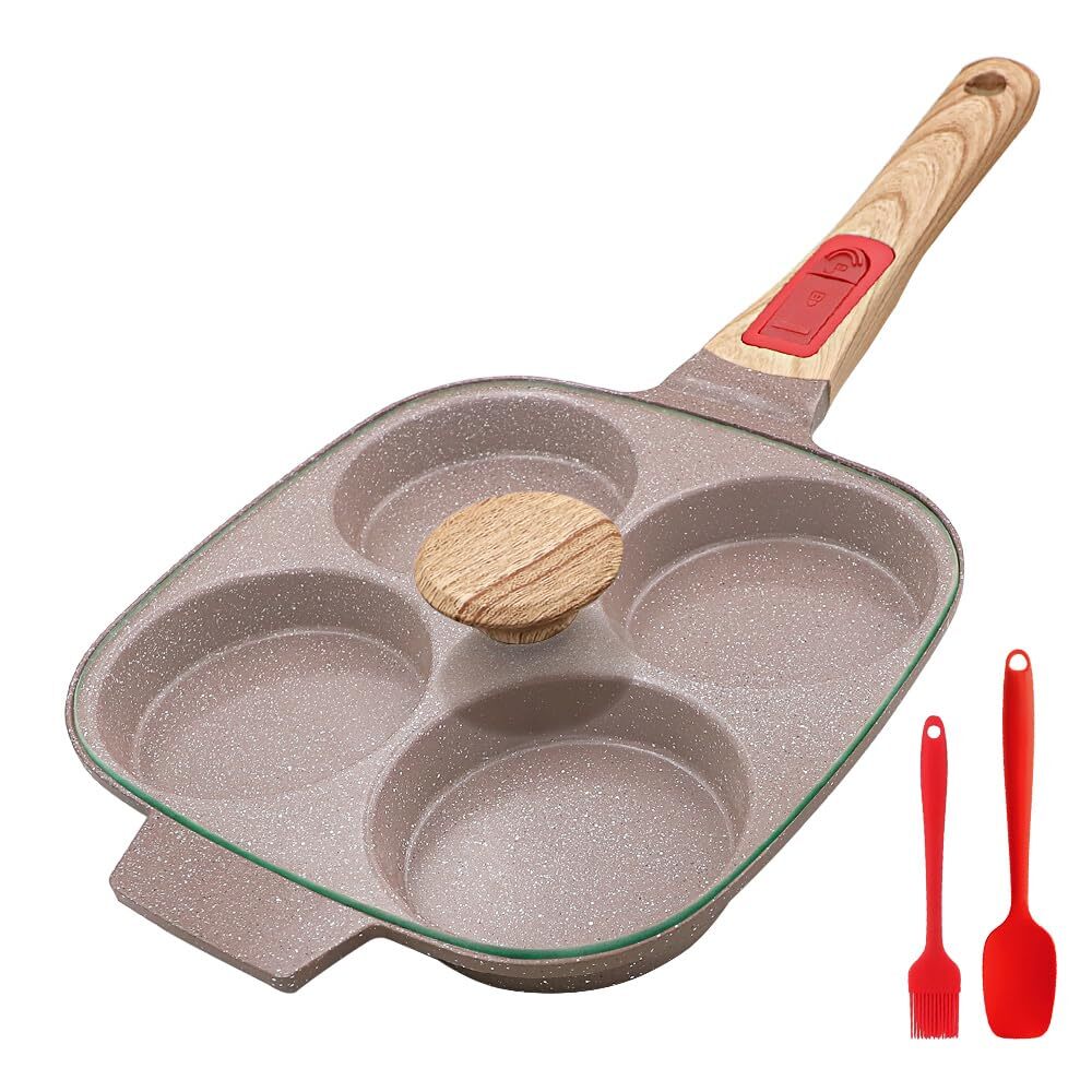 Ceramic Egg Frying Pan with Lid, Nonstick 4 Cup Fried Egg Pan with Detachable...