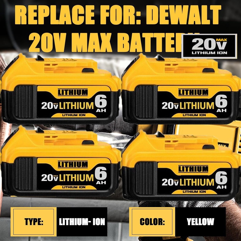4Pack For DeWalt 20V 20 Volt Max 5/6AH Lithium Ion Battery DCB206-2 Replacement