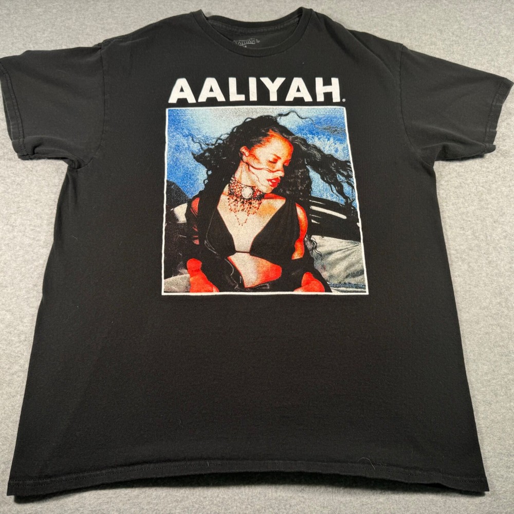AALIYAH Shirt Adult Medium Black American Singer Actress Pop Hip Hop Music Mens-image