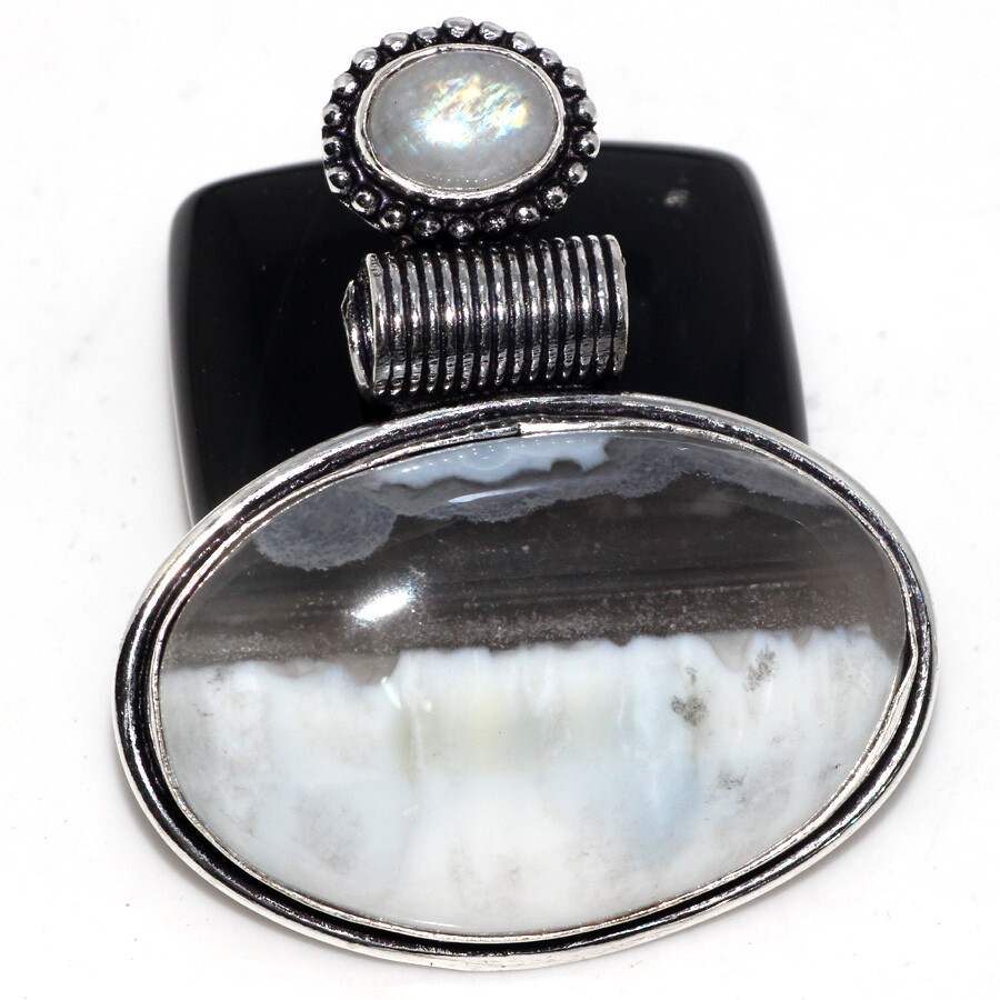 925 Silver Plated Owhyee Eye Opal Rainbow Moonstone Pendant Size 1.5